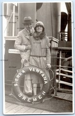 Pair off Sierra Ventana Bremen Ship Lifebuoy around 1930 Photo Postcard 8x13cm
