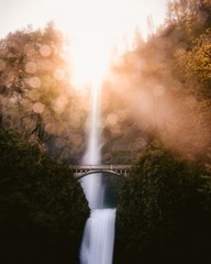 Multnomah Falls Photo Print, Sunrise Oregon Art Columbia River Gorge Bridge, USA