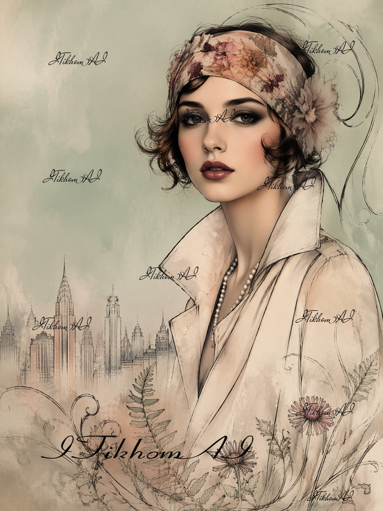 Digital Art Image Painting Portrait Women Houses Flowers City Wallpaper Desktop