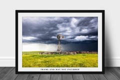 Western Photography Print – Storm Over Old Windmill and Cattle Pens in Wyoming