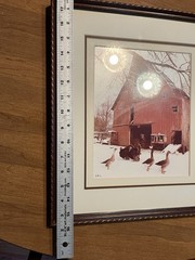 Signed Lee Mann The Barn Yard Framed Photo Print Skagit Valley WA Red Barn Geese