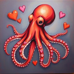 Valentine’s Day Octopus Digital Image Printable Art Download JPEG