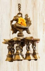 Lovely Brass Ornate Hanging Peacock Diya with Bells Exclusive Gift Home Decor