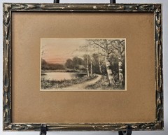 Antique 1920’s Wallace Nutting Style Framed Landscape Hand Tinted Photo 10″ x 8″