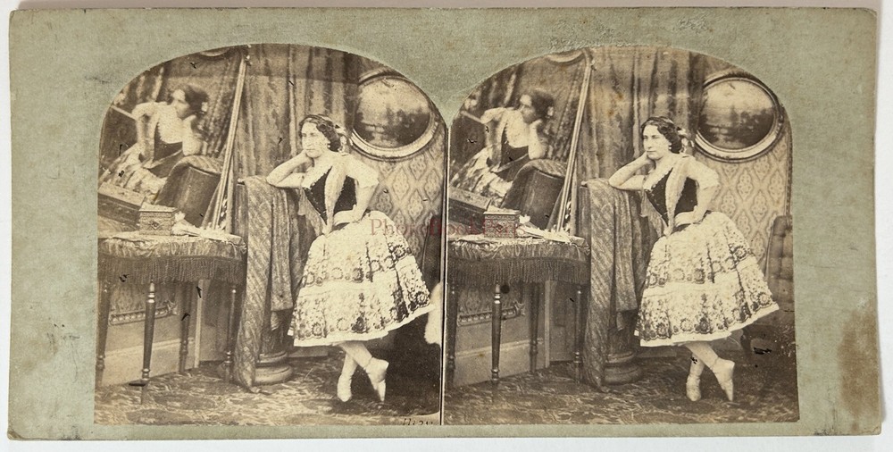 Die Tänzerin Ballett c1860 Fotografie Porträt Stereo Vintage Albumin §G