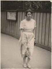Vintage Photo Young Woman in Housewife Dress 1937 Bank Fashion Snapshot