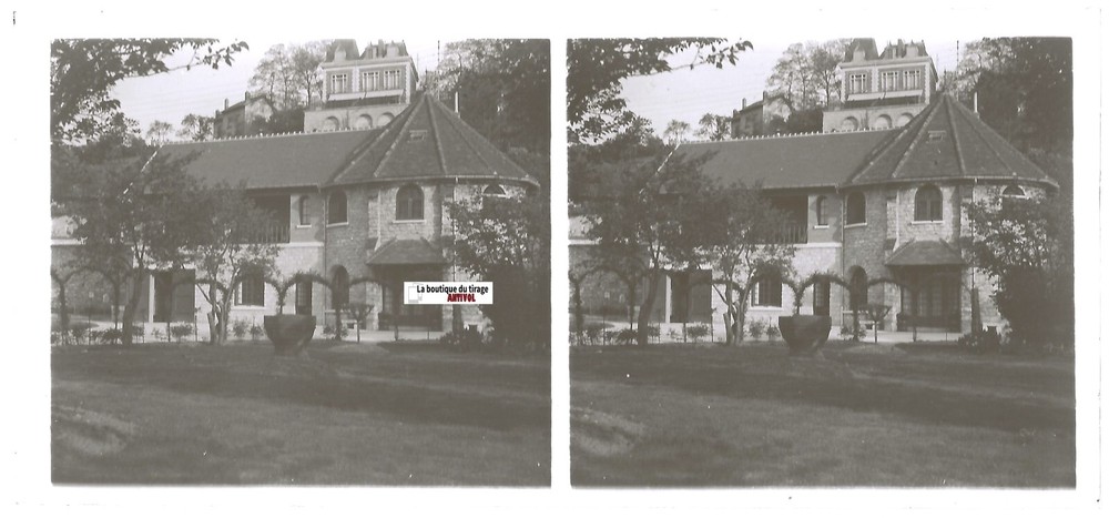 Villa, France, Glass Stereoscopic Photo Plate, Black & White Positive 6×13 cm