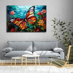 Butterfly Art, Beautiful Butterfly Stained Glass Themed Painting, Rainbow Flower