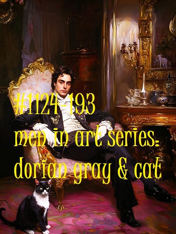 MALE PORTRAIT #1124-193- men in art -dorian gray and cat -free shipping in usa
