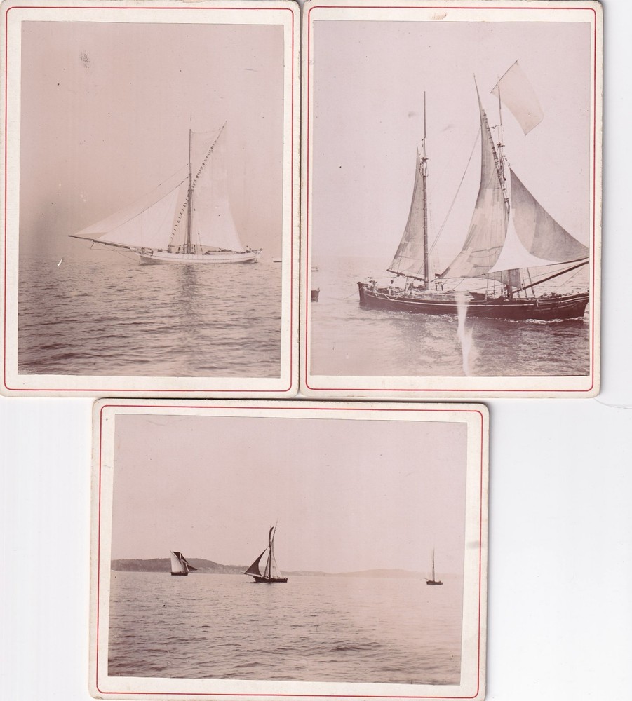 3 x Photo on Cardboard – Ships Sailing Ships in France – 1895