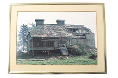 Set of 2 Vintage Photographs Covered Bridge Abandoned Barn Framed and Matted