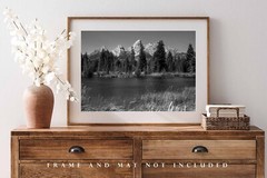Black and White Wall Decor Art Print of Grand Tetons at Schwabacher Landing