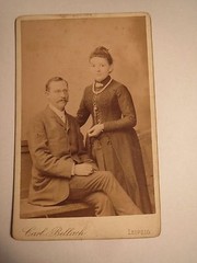 Leipzig – 1889 – Pair – Standing Woman & Sitting Man with Glasses / CDV