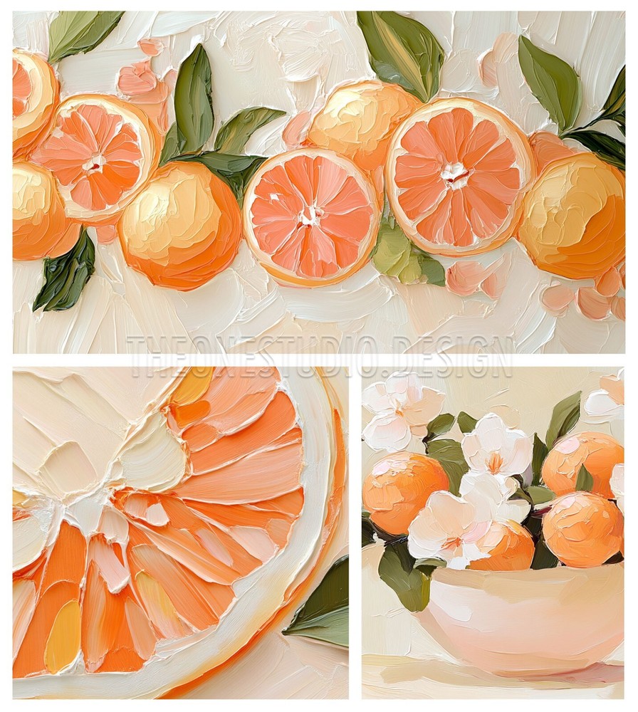Digital Images for Frame TV Textured Oranges Palette Knife Painting Citrus Art
