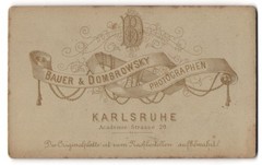 Photograph Bauer & Dombrowsky, Karlsruhe, monogram of photographer and Banderol