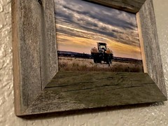 Tractor Photograph Authentic Barn Wood Frame 4×6 Farmer Texas Nature Sunset Art