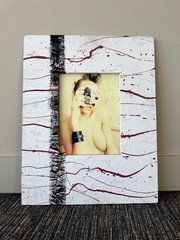 Original Brennen Grey Art — «Lady with Mask in White» — Framed Mixed Media