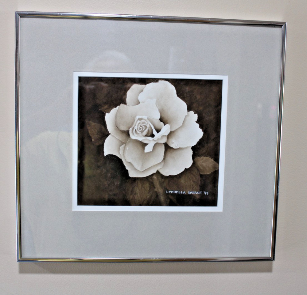 Vtg Gorgeous B&W Rose Dbl Matted Print Signed & Dated 13×14 Framed