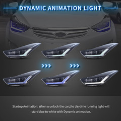 VLAND LED Headlights for 2011-2016 Hyundai Elantra | Startup Bule to White Dynam