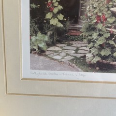 Barbara Sanson Photograph Art Print Framed Hollyhock Garden French Village 17”