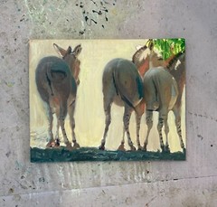Donkey, Three, Mixed Media Oil Painting, Canvas, Art