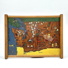 VTG Hand-Painted 1950’s Washington State Map Wood Wall Art / Serving Tray