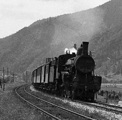 glass negative, MIXNITZ, steam locomotive, train, railway track, by Eduard PEZDI