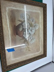 Antique Floral Hand-Painted Picture Framed of Vivian Flasch Garden Made in China