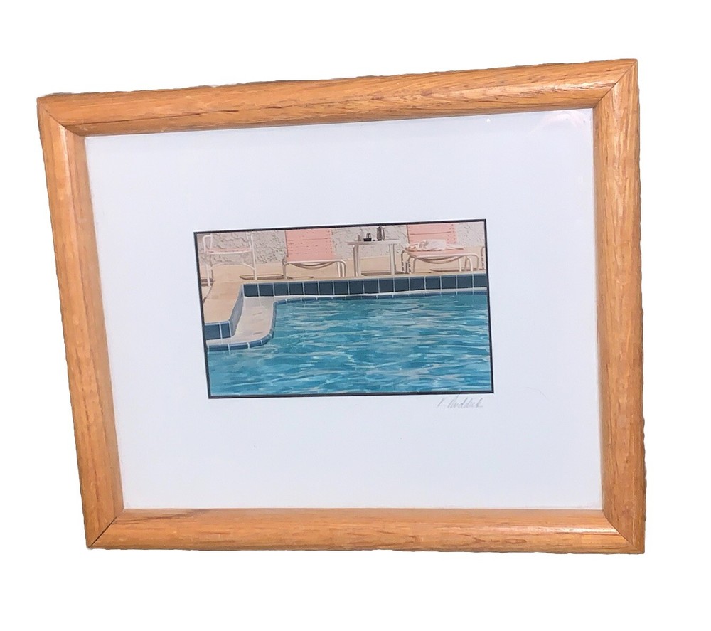 Signed Ruddick ‘Morning Coffee’ Blue Pool Photo Photograph(4”x6”) 9.25”T 11.25”W