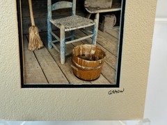 Gamow signed Old Farm Chair on Porch Broom Bucket Photography Art 5″ x 7″ Mated