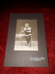 Old photo-cardboard picture from 1914-boy with toy-10x15cm