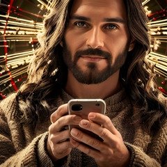 DESIGN Photo Digital Product Collage Image Picture jesus with a mobile phone