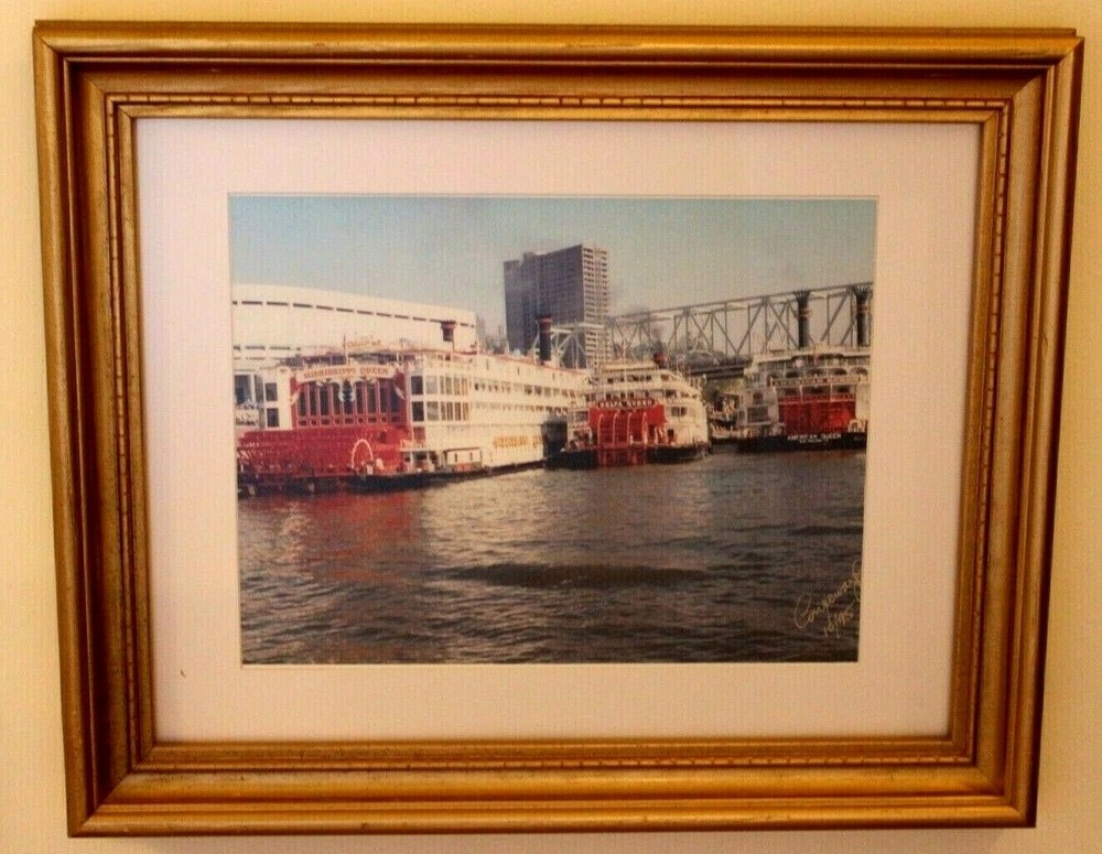Riverboats Original Art Photograph of Cincinnati River Boat Signed Custom Framed