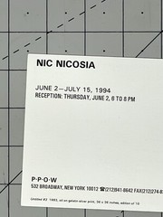 Nic Nicosia (b. 1950) Art Show Announcement Card 1994 PPOW Gallery NYC