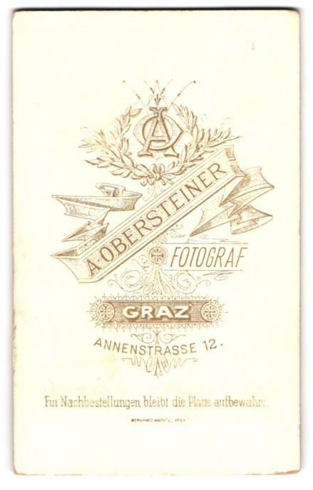 Photograph A. Obersteiner, Graz, monogram of the photographer on address of the At