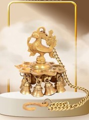 Lovely Brass Ornate Hanging Peacock Diya with Bells Exclusive Gift Home Decor