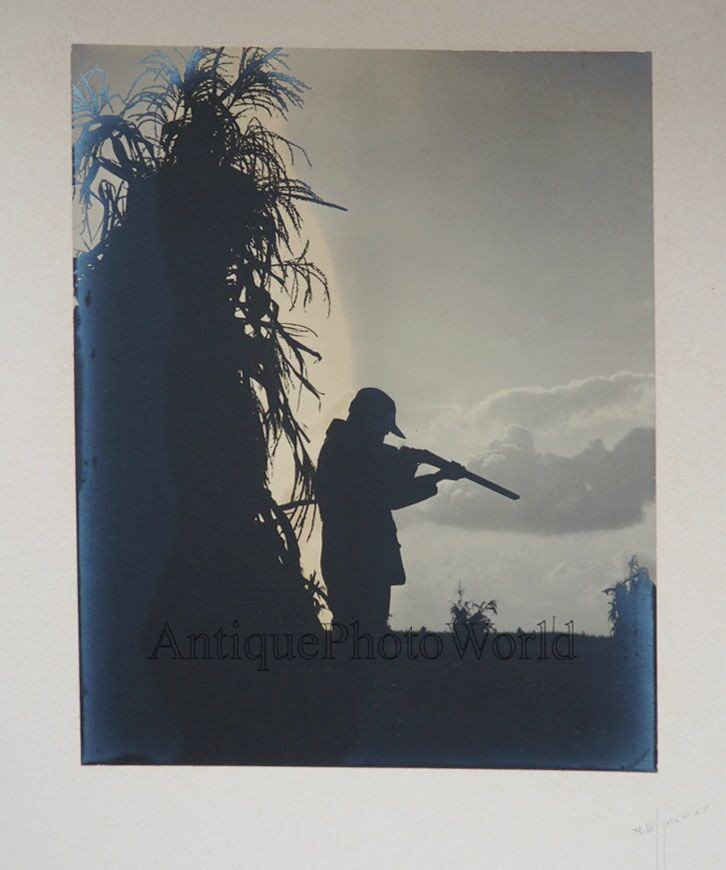 Hunter with rifle silhouette antique art photo by Russell S. Kramer