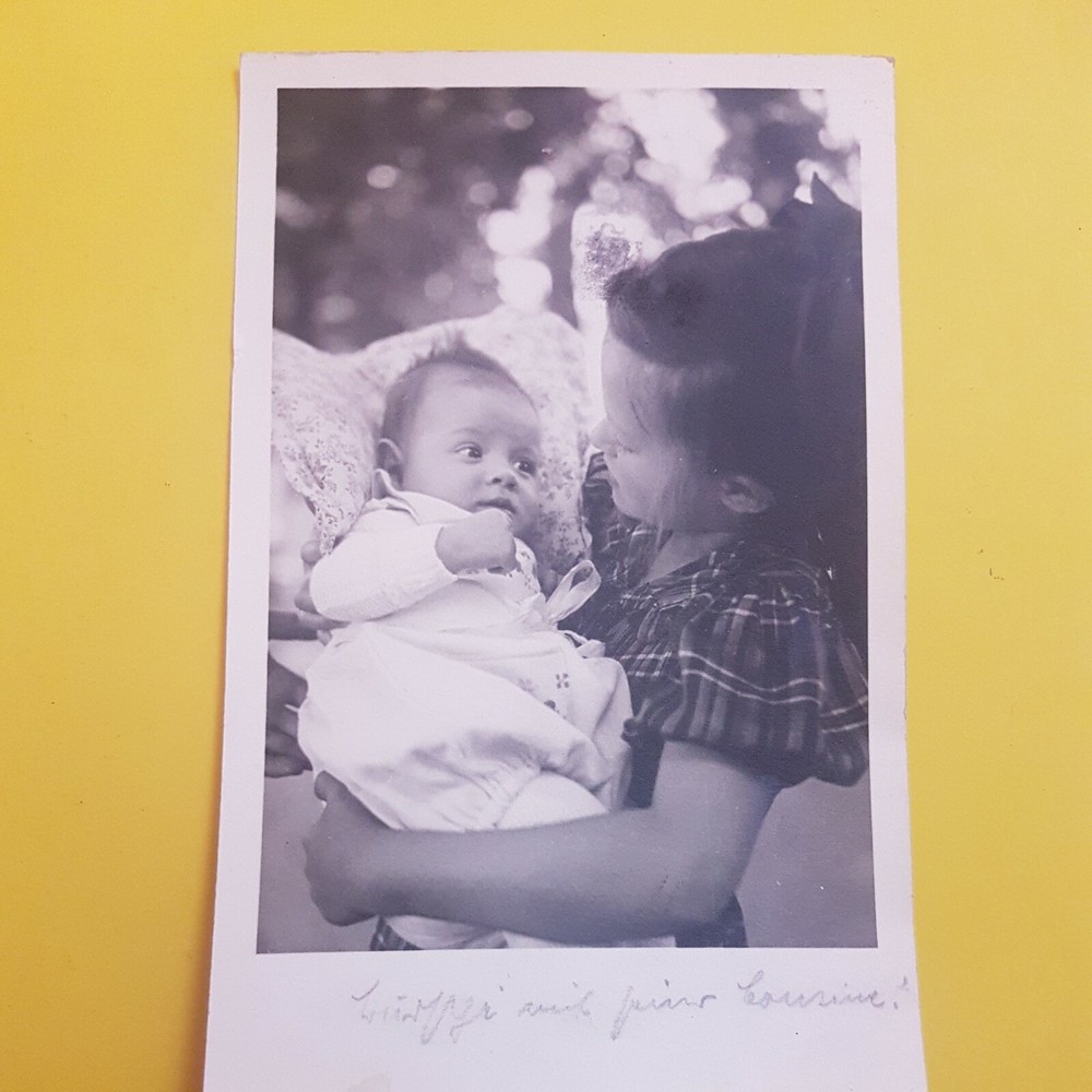 Photo Antique, Vintage, 1942, Young Girl with Baby in Arms, Excellent