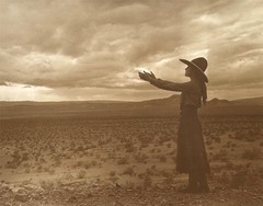 Vintage Western Sepia Photograph c 1910 -Lone Prairie Cowgirl -Manner of Curtis