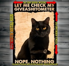 Funny Cat – Let Me Check My Giveashitometer Metal Sign Wall Art 10″ x 14″