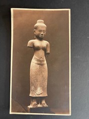 Large Albumen Print Photo XIX Statue Art Kmer Sculpture Cambodia Angkor Wat