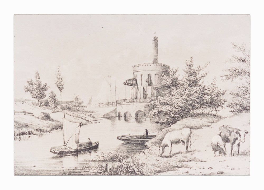 Architectural Print Aluminum Board Etching Vintage Nature Scene Landscape Cows
