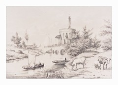 Architectural Print Aluminum Board Etching Vintage Nature Scene Landscape Cows