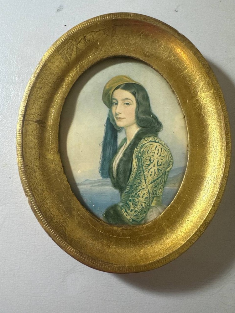 Decorative Crafts Italy Vintage Miniature Portrait Woman Gold Gilt Oval Frame Ar