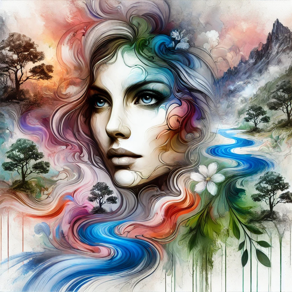 Abstract Portrait Digital image Art -Woman Nature-Inspired High-Resolution Print