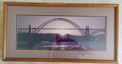 Vintage Ron Keebler Signed Yaquina Bay Bridge Panoramic Photo Framed Oregon Art