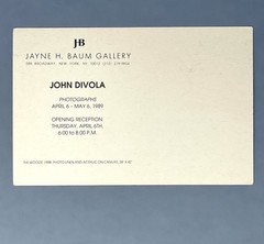 John Divola (b. 1949) Art Announcement Card 1989 – Baum Gallery NYC