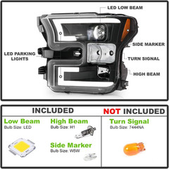 – for 2015-2017 Ford F150 Pickup [Built-In LED Low Beam] LED Tube Black Projecto