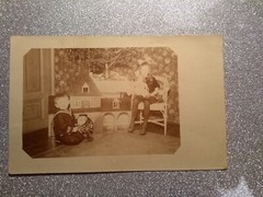 Foto AK alt antik Spielzeug Pferd Puppe Haus Weihnachten Christmas old Photo art