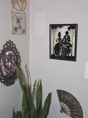 Vintage Victorian Man & Woman Silhouette On Glass w/ Faux Gold Foil Background